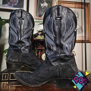 Vintage 90s El General Stingray Cowboy Boots Black Western Pointed Toe Mexico